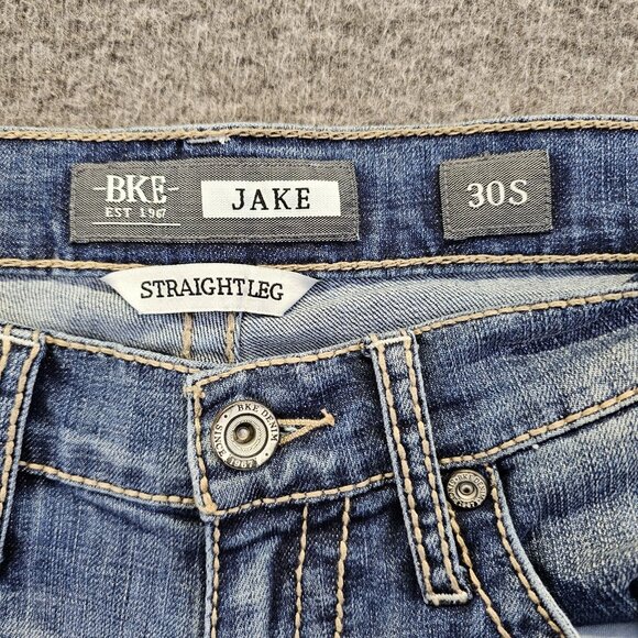 BKE Jake Straight Leg Jeans Mens Size 30S (30x29) Blue Faded Distress Stretch - Picture 6 of 11